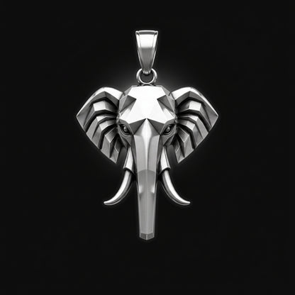 Silver elephant pendant on a black background